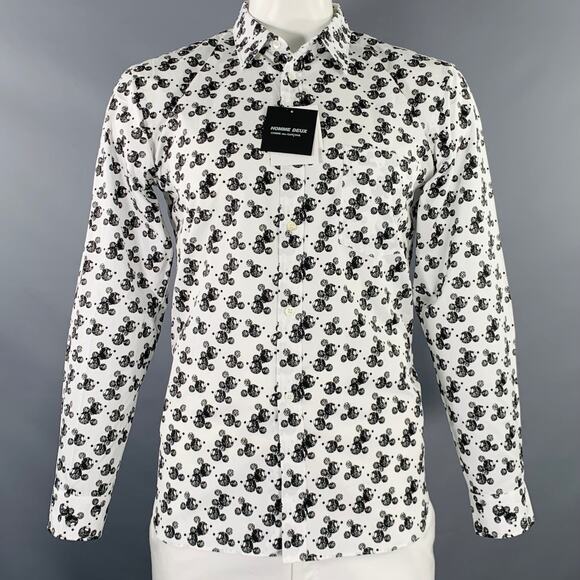 COMME des GARCONS HOMME Size L Mickey Mouse White Black Cotton Long Sleeve Shirt - Picture 1 of 7